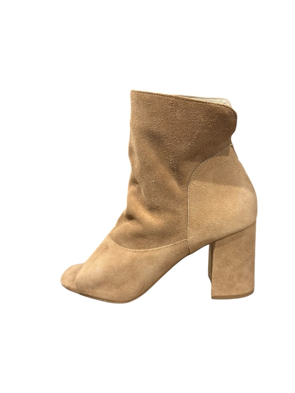 Matisse Gordy Suede Peep Toe Ankle Booties Tan Leather Block Heel Boots Size 10M